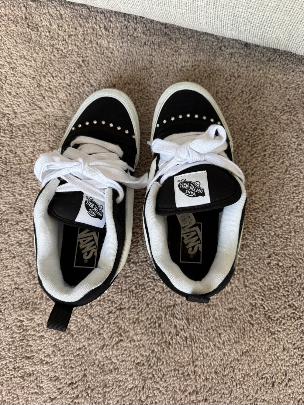 Vans Knu Skool Rhinestone chunky Black White Low-Top Sneakers with Stud Accents - Picture 7 of 13